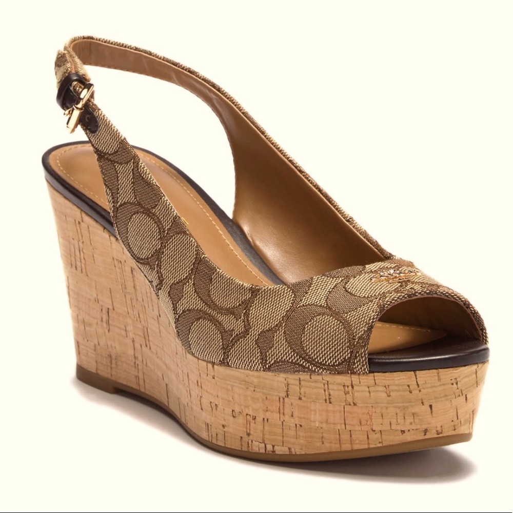Coach Tan Wedge Sandals